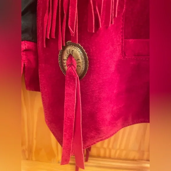 Vintage Red Suede Fringe Jacket, 1980s, so cool! M - Picture 4 of 11
